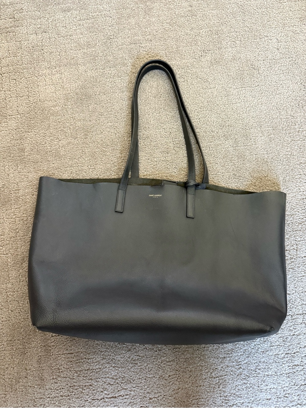 Saint Laurent Grey Calfskin Leather Tote Bag w/ Detachable Pouch Large - Picture 2 of 12